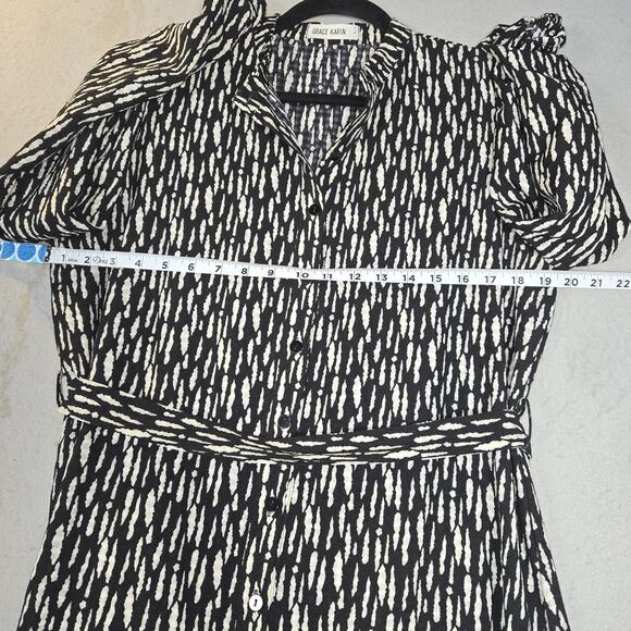 Grace Karin Womens Large Midi Dress Tiered Button Front Abstract Feminine Casual - Picture 7 of 12